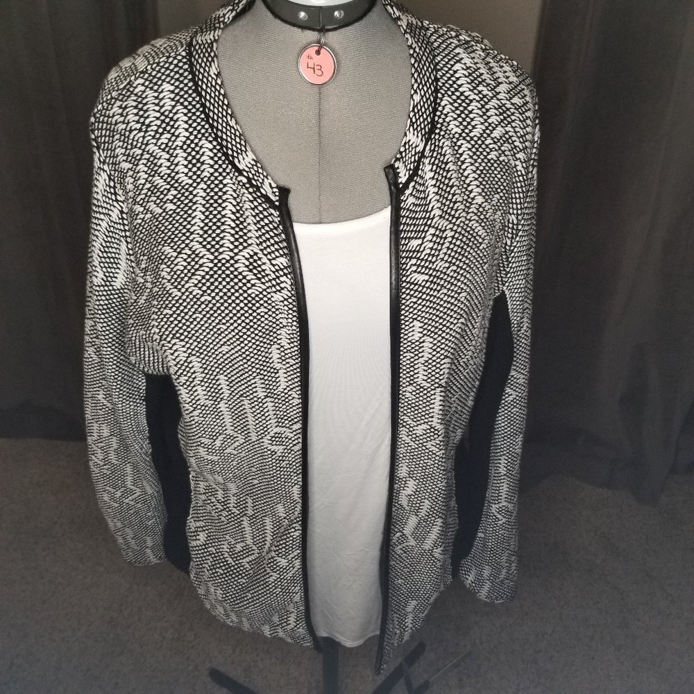 H&M Black and White Faux Leather Trim Sweater